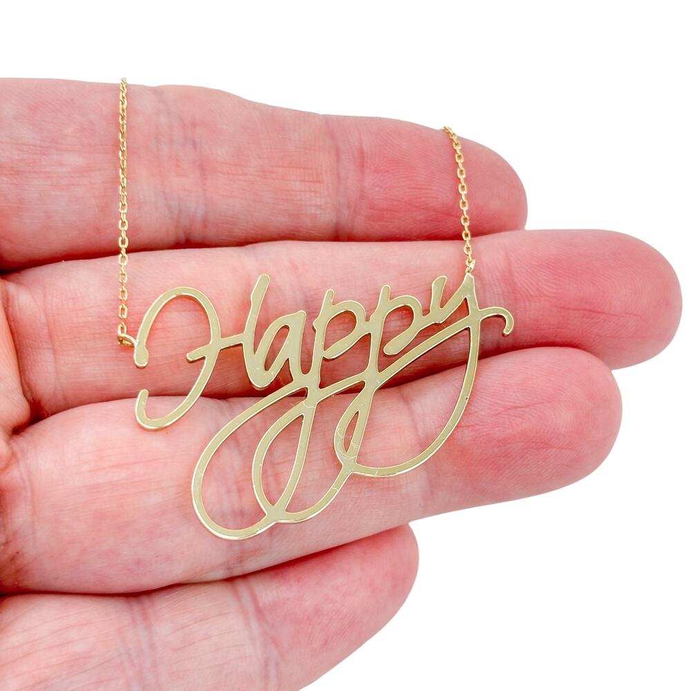 Vintage Gold-Tone Sterling Silver 925 Happy Script Necklace 16"-18"